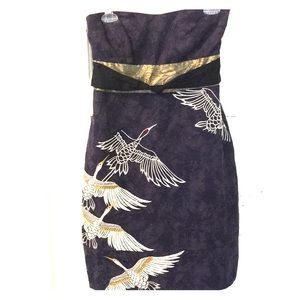 Floreat navy bird strapless dress
